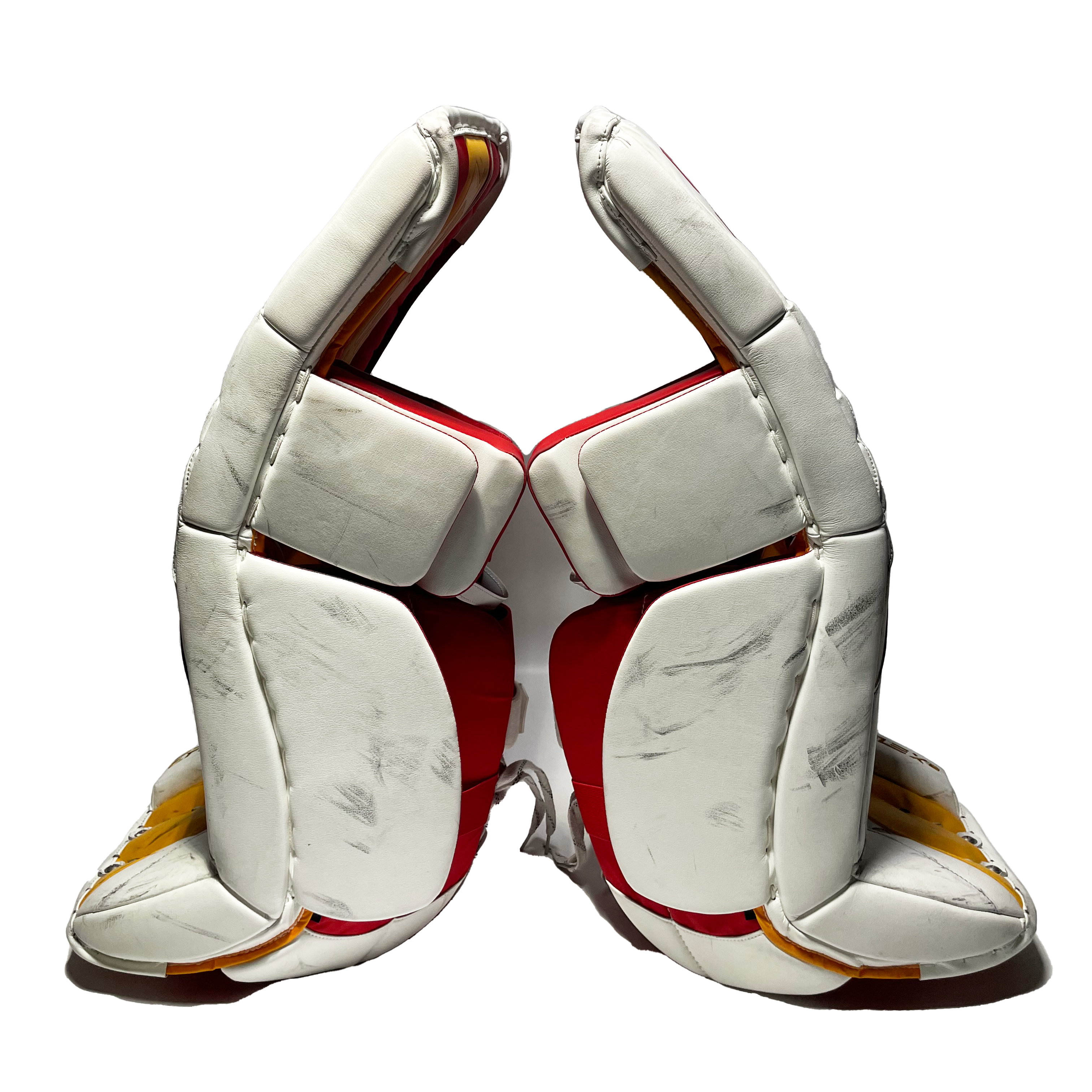 CCM Extreme Flex 6 - Jambières de gardien de but Pro Stock d'occasion (blanc/jaune/rouge)